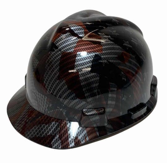 Custom Hard Hat Carbon Fiber American Flags Hydro Dipped MSA V-Gard Cap Style