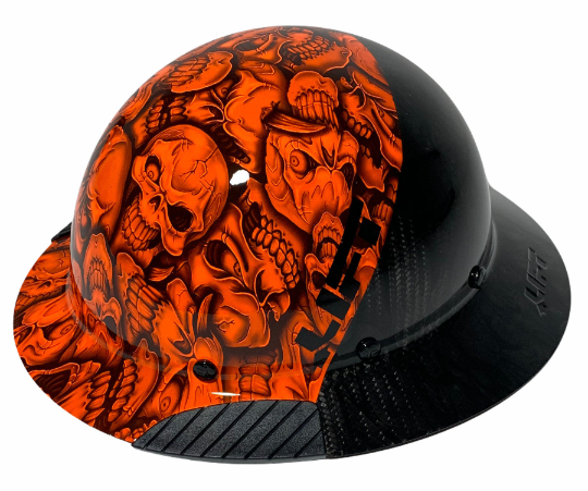 Custom Hydro Dipped Black and Orange Insanity Skulls Lift DAX Fifty 50 Carbon Fiber HDF50C-19OC  Full Brim Hard Hat