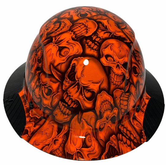 Custom Hydro Dipped Black and Orange Insanity Skulls Lift DAX Fifty 50 Carbon Fiber HDF50C-19OC  Full Brim Hard Hat