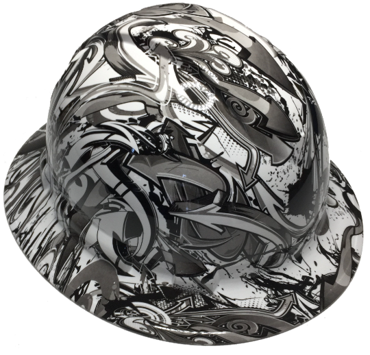 Custom Hard Hat White Graffiti Full Brim Ridgeline