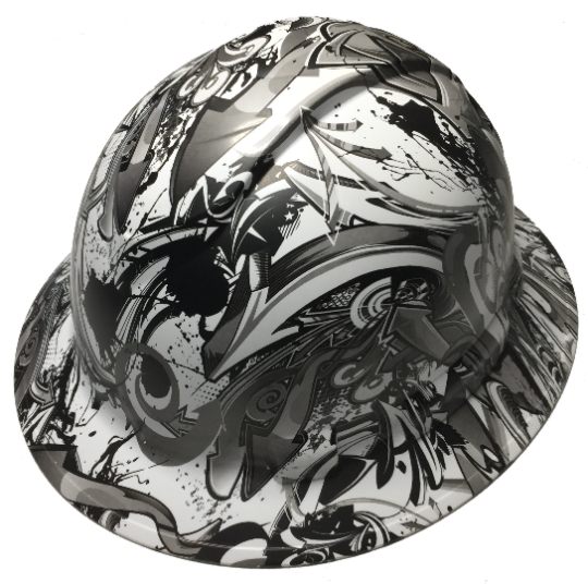 Custom Hard Hat White Graffiti Full Brim Ridgeline