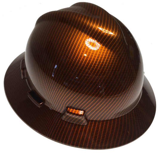 Custom Hard Hat Kandy Copper Carbon Fiber Hydro Dipped MSA V-Gard Full Brim