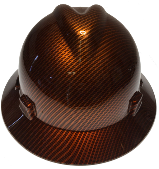 Custom Hard Hat Kandy Copper Carbon Fiber Hydro Dipped MSA V-Gard Full Brim