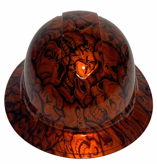 Custom Hydro Dipped Hard Hat Ridgeline Full Brim Orange Kandy Insanity Skulls