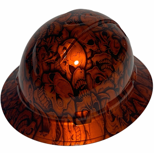 Custom Hydro Dipped Hard Hat Ridgeline Full Brim Orange Kandy Insanity Skulls