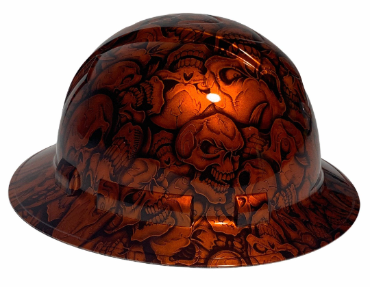 Custom Hydro Dipped Hard Hat Ridgeline Full Brim Orange Kandy Insanity Skulls