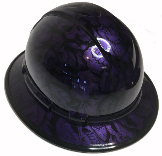 Custom Hydro Dipped Hard Hat Plum Crazy Purple Insanity Skulls Full Brim Ridgeline W/ Black EdgeGard