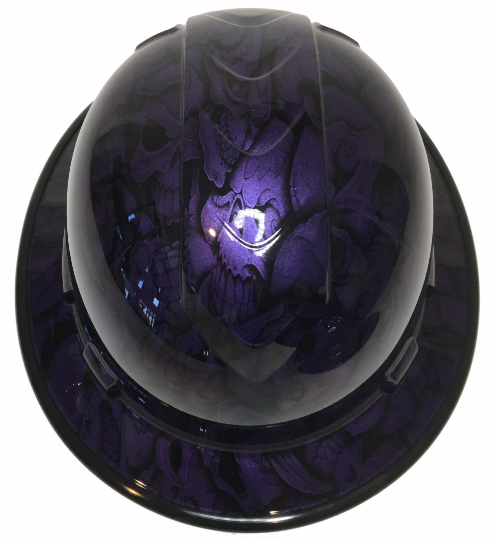 Custom Hydro Dipped Hard Hat Plum Crazy Purple Insanity Skulls Full Brim Ridgeline W/ Black EdgeGard