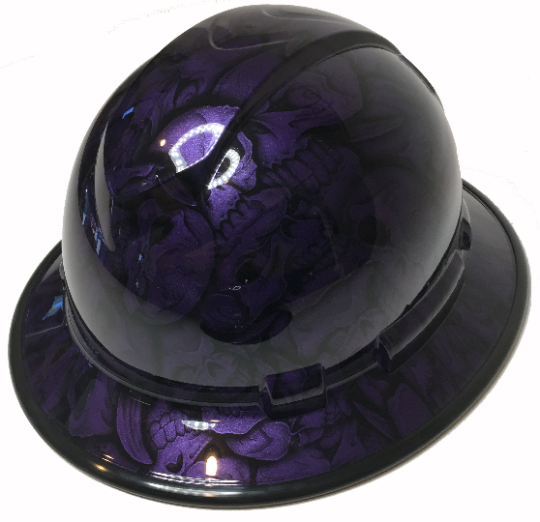 Custom Hydro Dipped Hard Hat Plum Crazy Purple Insanity Skulls Full Brim Ridgeline W/ Black EdgeGard