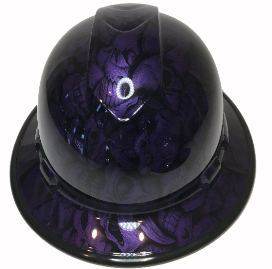 Custom Hydro Dipped Hard Hat Plum Crazy Purple Insanity Skulls Full Brim Ridgeline W/ Black EdgeGard