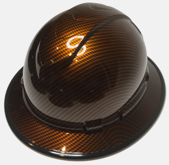 Custom Hydro Dipped Carbon Fiber Kandy Orange Translucent Hard Hat Ridgeline Full Brim with Black EdgeGard