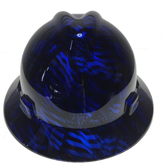 Custom Hydro Dipped Kandy Blue Negative American Flags MSA V-Gard Full Brim