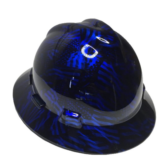 Custom Hydro Dipped Kandy Blue Negative American Flags MSA V-Gard Full Brim