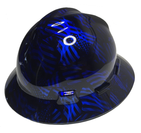 Custom Hydro Dipped Kandy Blue Negative American Flags MSA V-Gard Full Brim