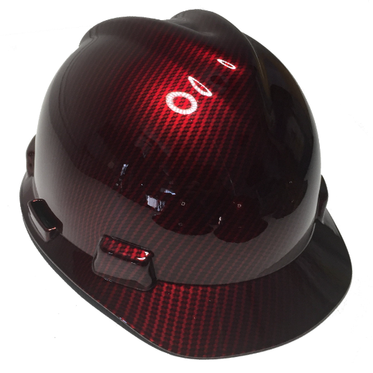 Hard Hat MSA V-Gard Cap Style Custom Kandy Red Carbon Fiber Hydro Dipped