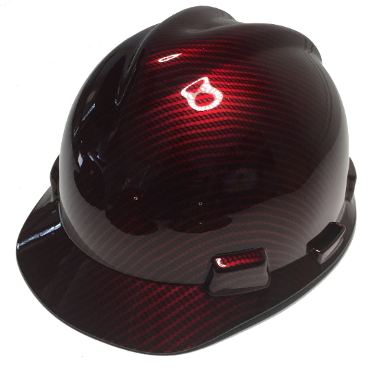 Hard Hat MSA V-Gard Cap Style Custom Kandy Red Carbon Fiber Hydro Dipped