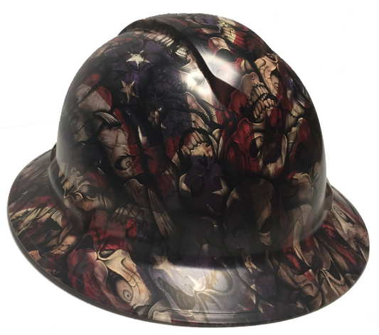 Custom Hard Hat Respect American Flags Insanity Skulls Ridgeline Full Brim