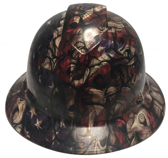 Custom Hard Hat Respect American Flags Insanity Skulls Ridgeline Full Brim