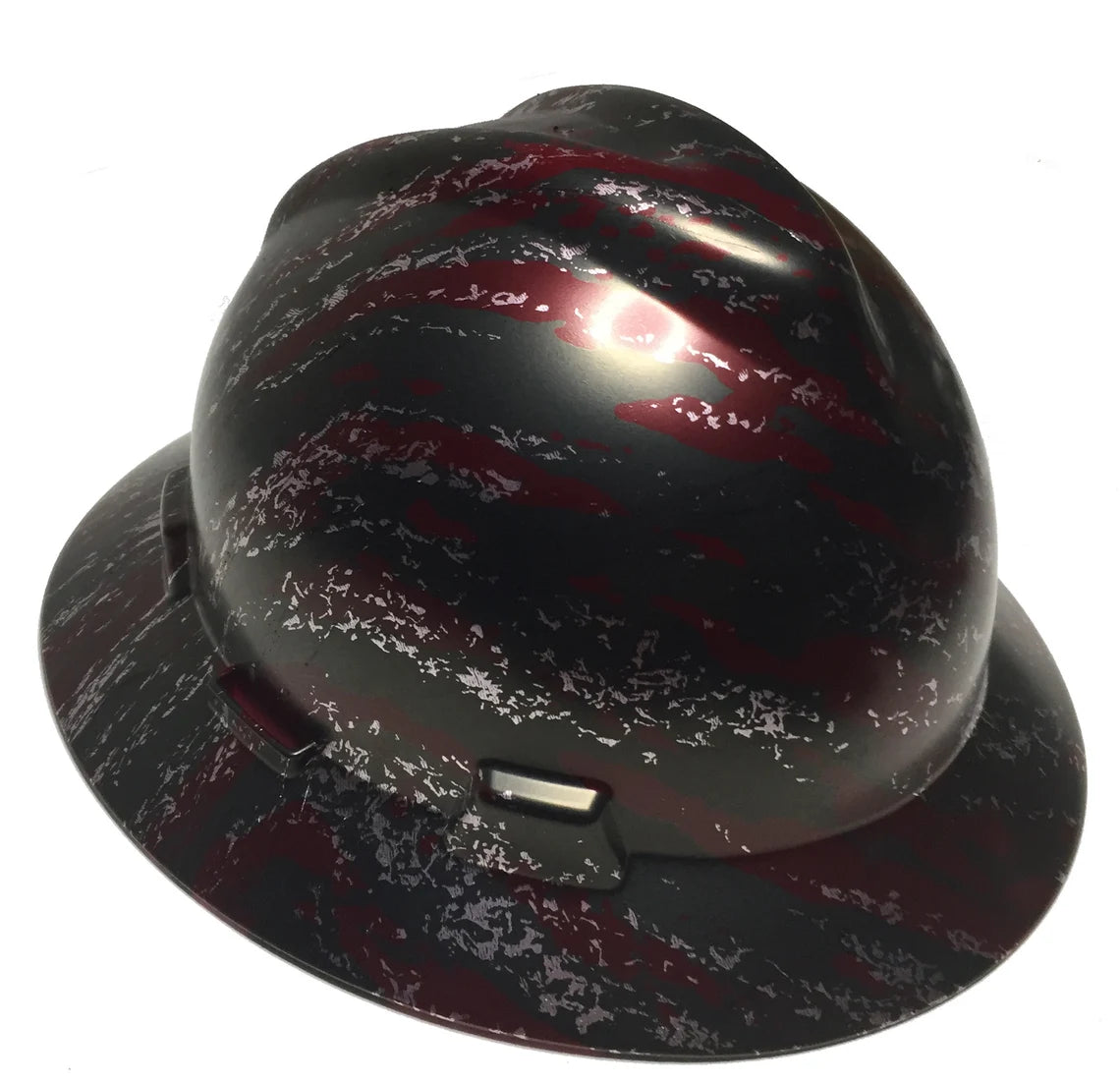 Custom Hard Hat Brandywine Red Marble Splash MSA V-Gard Full Brim