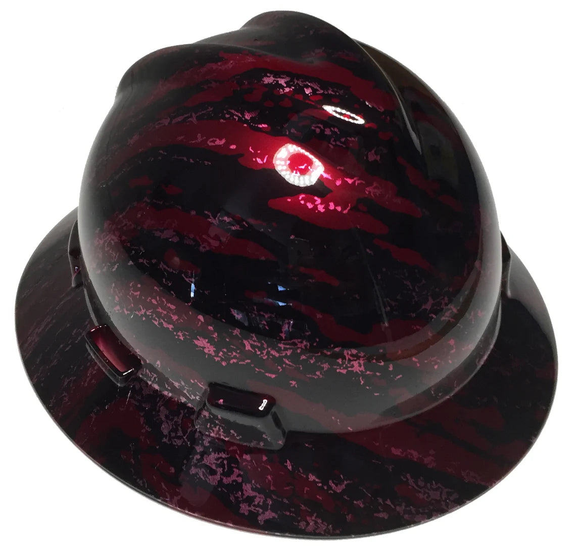 Custom Hard Hat Brandywine Red Marble Splash MSA V-Gard Full Brim