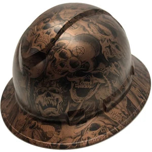 Custom Hard Hat Ridgeline Full Brim Copper Metallic Demented Skulls