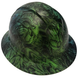 Custom Hard Hat Two Toned Blue & Green Boss Skulls Full Brim Ridgeline