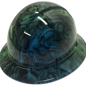 Custom Hard Hat Two Toned Blue & Green Boss Skulls Full Brim Ridgeline