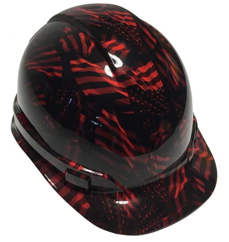 Custom Hydro Dipped Hard Hat Red Negative American Flags Ridgeliune Cap Style